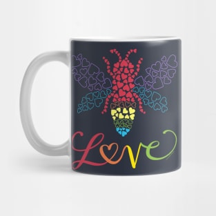 Gay Pride Rainbow Bee, Be Love Hearts LGBT Gifts Mug